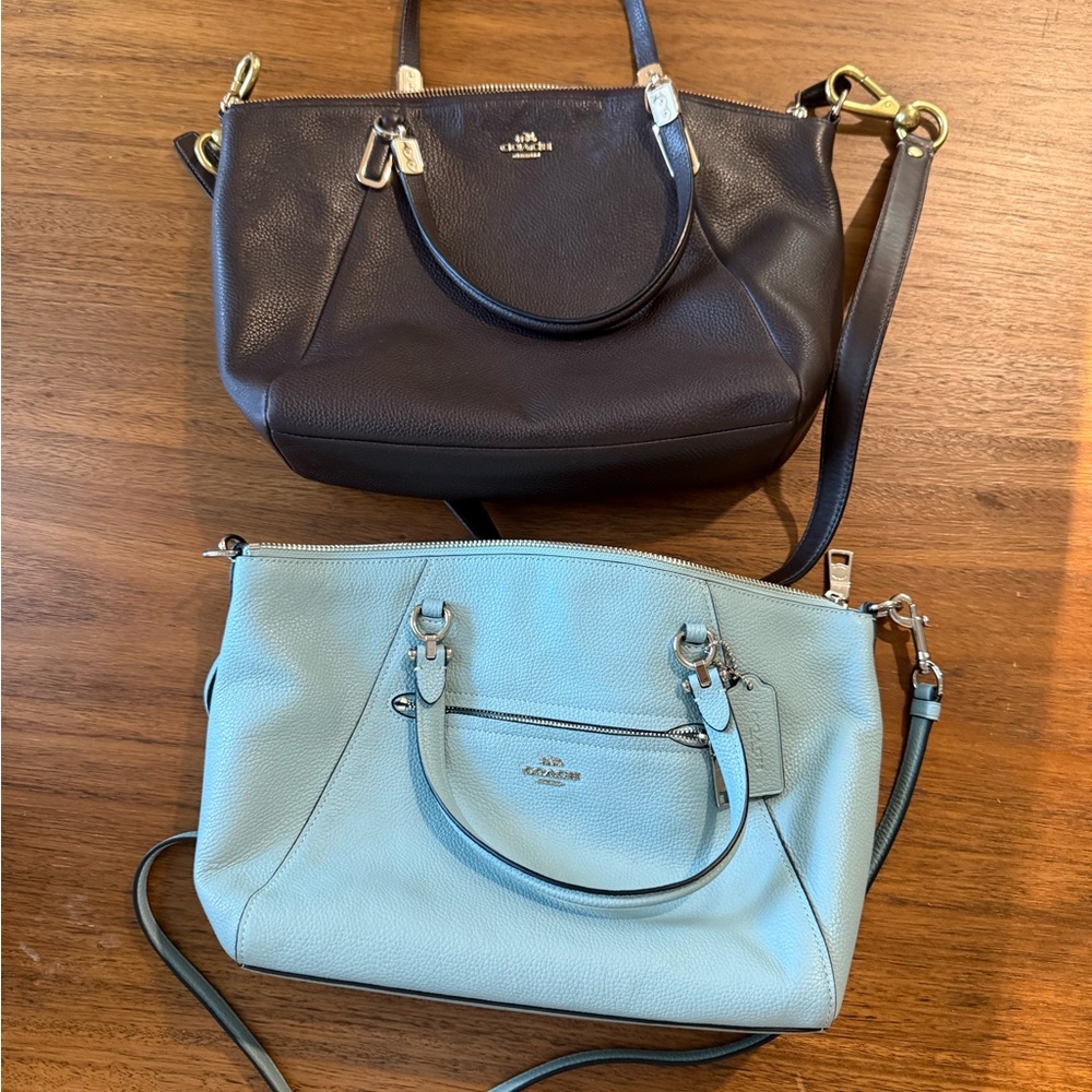 Coach Women's Leather Shoulder Bags - Dark Brown and Light Blue